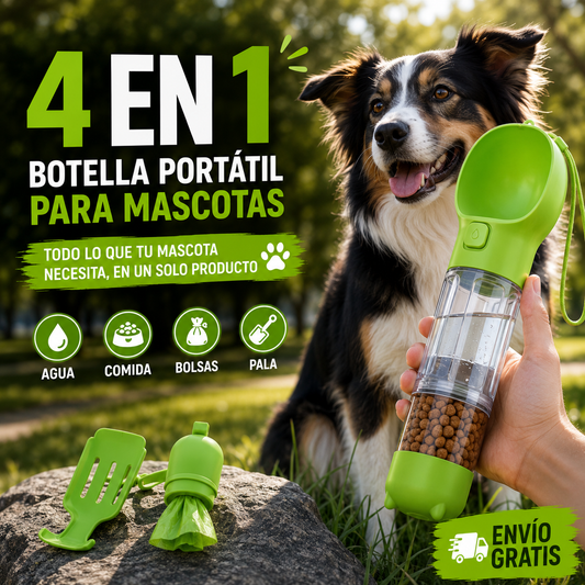 BOTELLA PORTATIL PARA MASCOTAS 4 EN 1