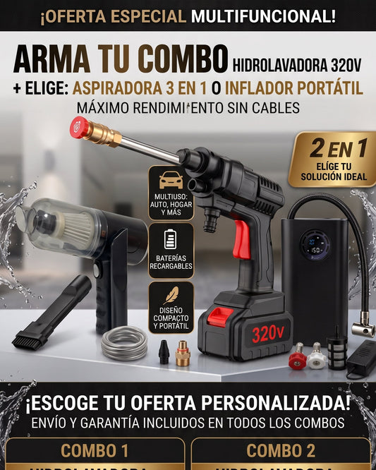 HIDROLAVADORA 320V + ASPIRADOR 3 EN 1 Ó INFLADOR PORTATIL
