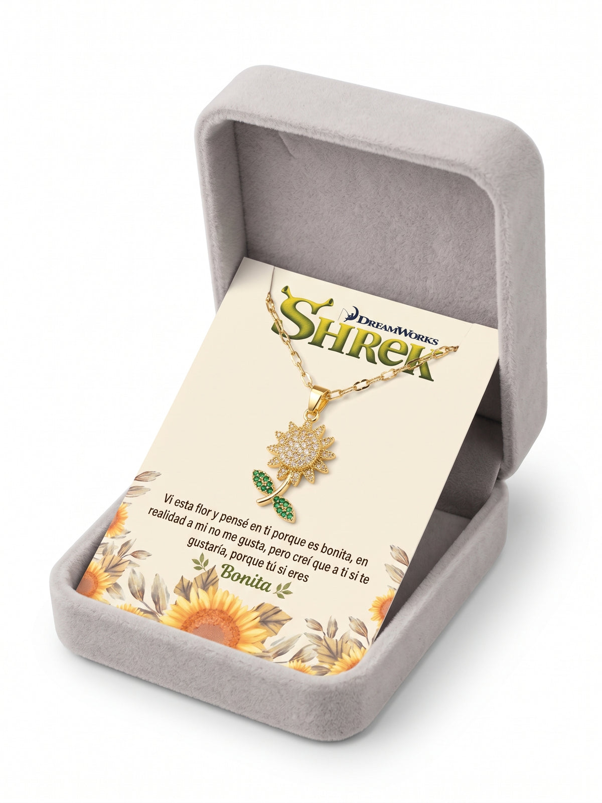 COLLAR GIRASOL GIRATORIO SHREK -  MES DE FLORES AMARILLAS