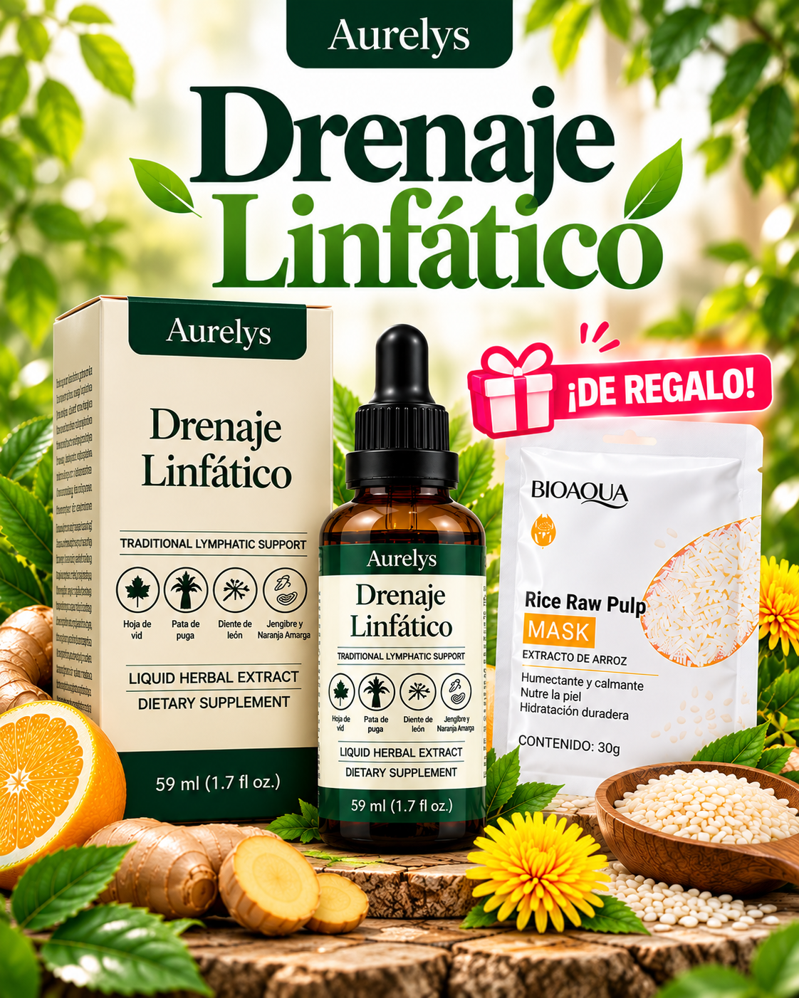 DRENAJE LINFÁTICO GOTAS AURELYS + MASCARILLA FACIAL