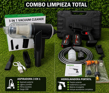 HIDROLAVADORA DOBLE BATERÍA 360V + ASPIRADORA 3 EN 1